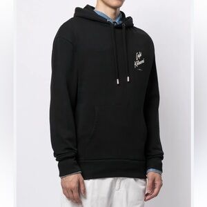CAFÉ KITSUNÉ NWT Men's Logo Print Black Drawstring Hoodie Front Pouch Comfy XS
